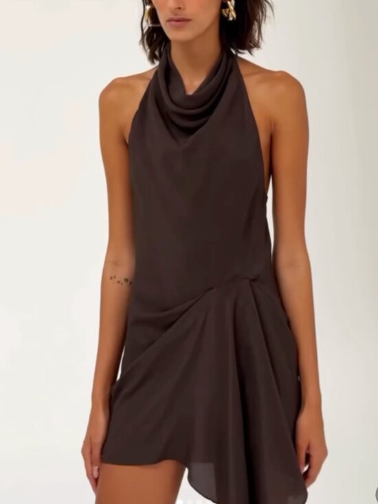 Venroy Dresses & Skirts - NEW Venroy Draped Halter Mini Dress Small Cafe Chocolate Brown
